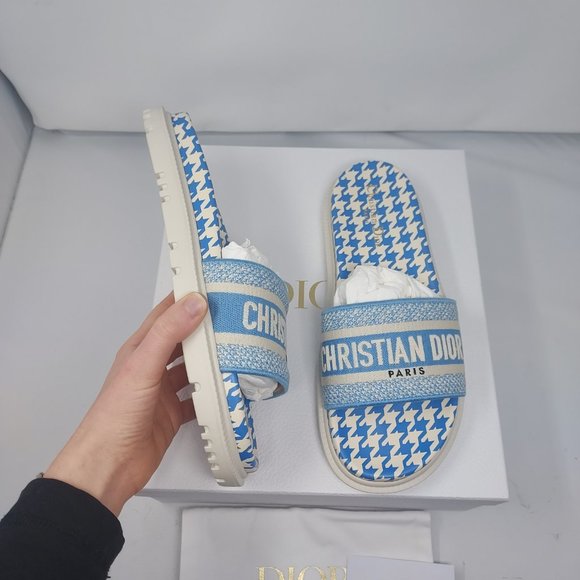 DIOR DWAY D WAY Micro Pop Embroidered Cotton Flat Slide Sandals Shoes - Picture 6 of 9